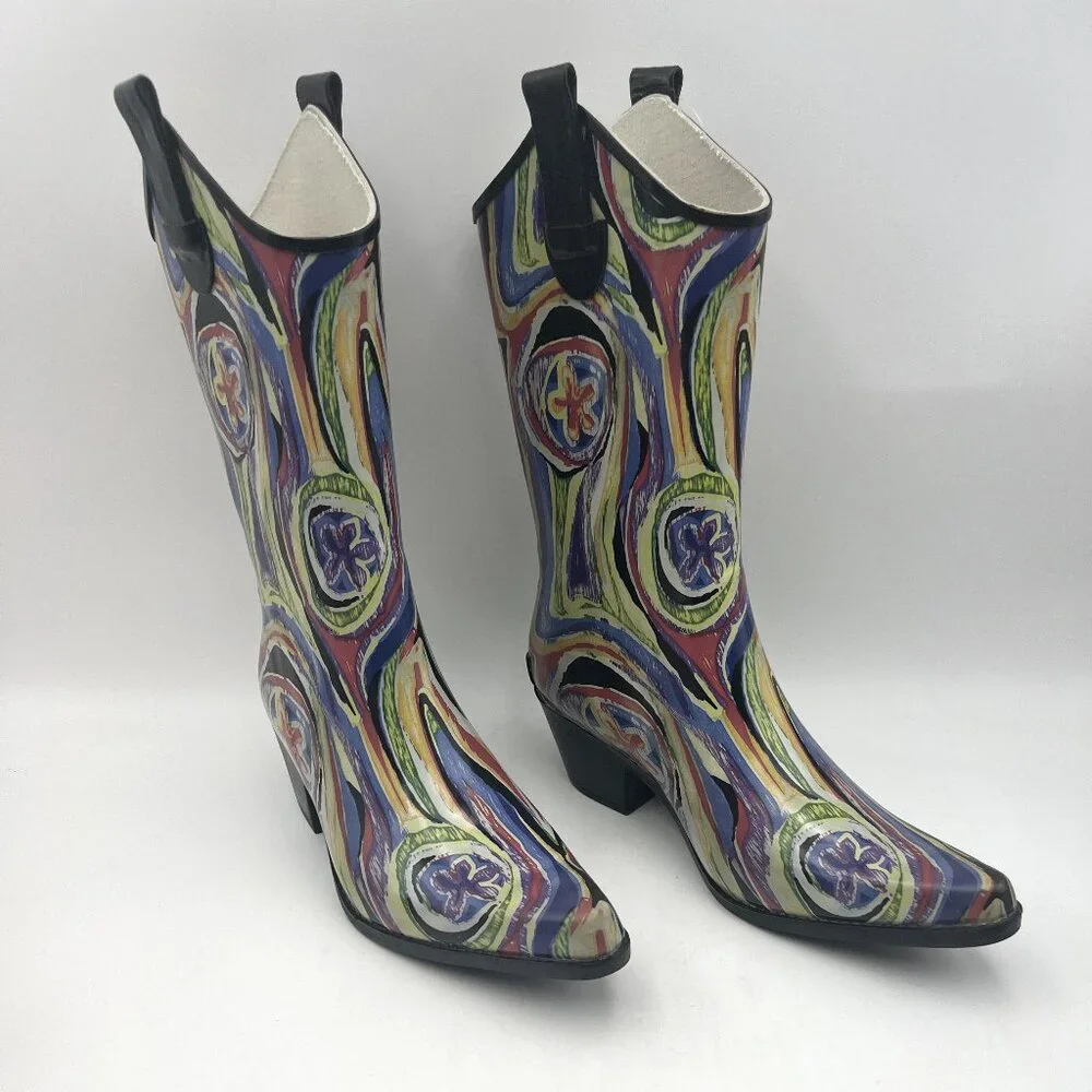 Corkys‎ Nomad Funky Multicolor Abstract Rubber Western Cowboy Rain Boot